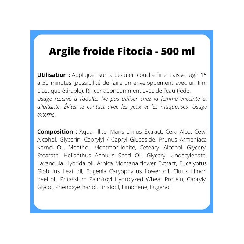 Argile froide Fitocia - 500 ml -  Produits de massage - Cataplasme - Argilothérapie - Rééducation - Kinésithérapie