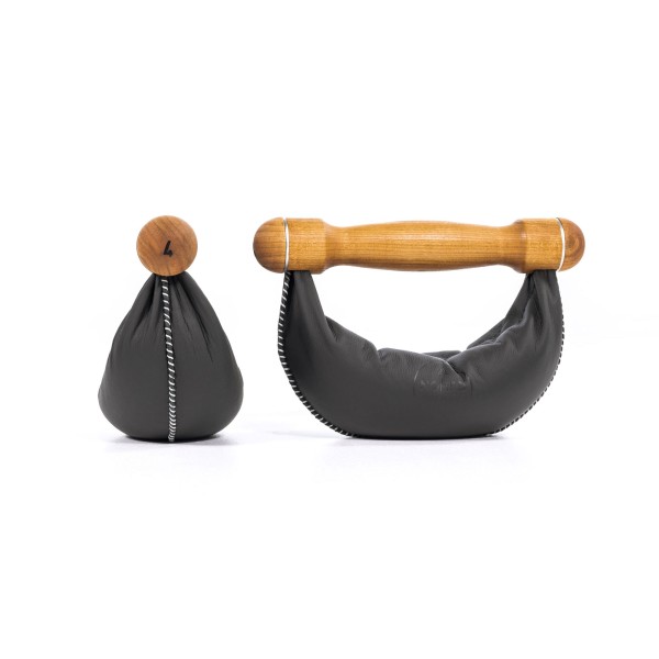 Nohrd - SwingBell - Jeu d'haltères en cuir avec support - merisier