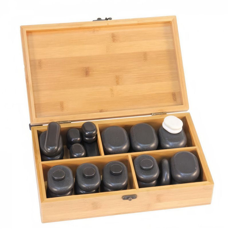 Coffret de pierres chaudes - 40 pièces - Massage - Thermothérapie - Pierres de basalte - Rééducation - Kinésithérapie