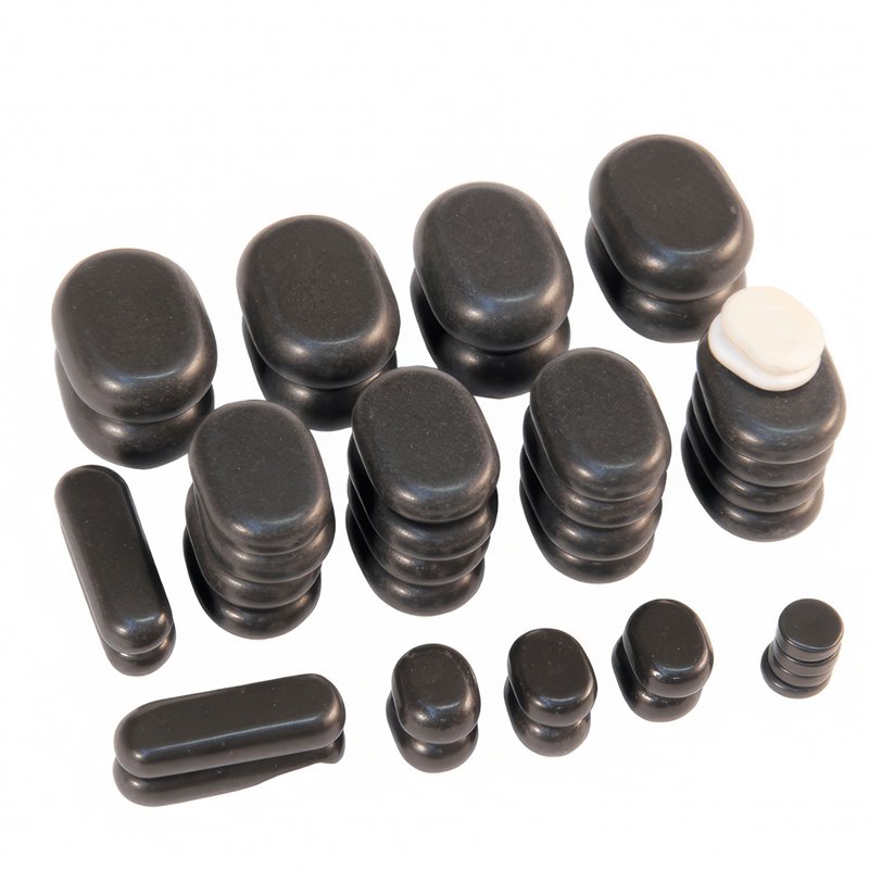 Coffret de pierres chaudes - 40 pièces - Massage - Thermothérapie - Pierres de basalte - Rééducation - Kinésithérapie