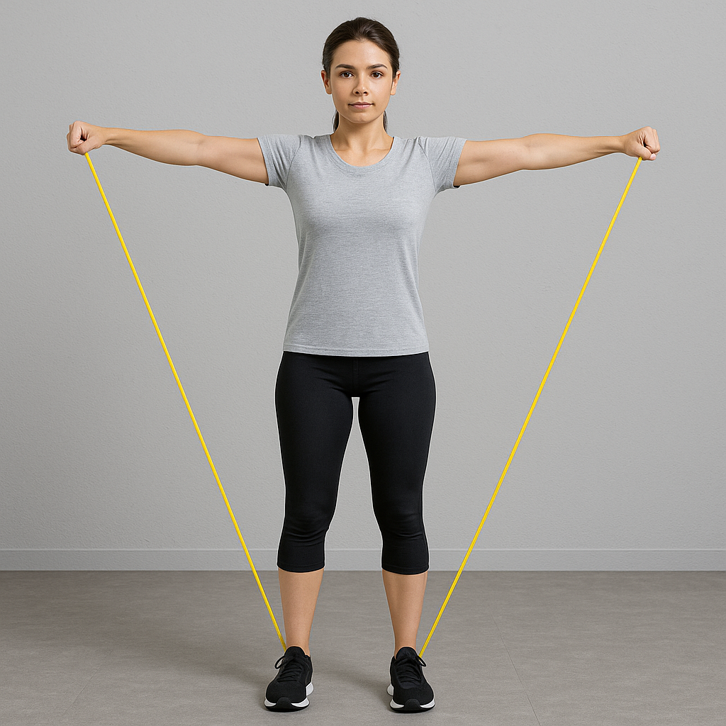 Exercice de rééducation avec bande élastique à réaliser avec un kinésithérapeute au cabinet