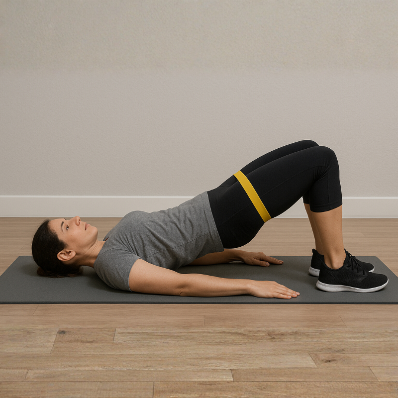 Exercice de rééducation avec bande élastique à réaliser avec un kinésithérapeute au cabinet