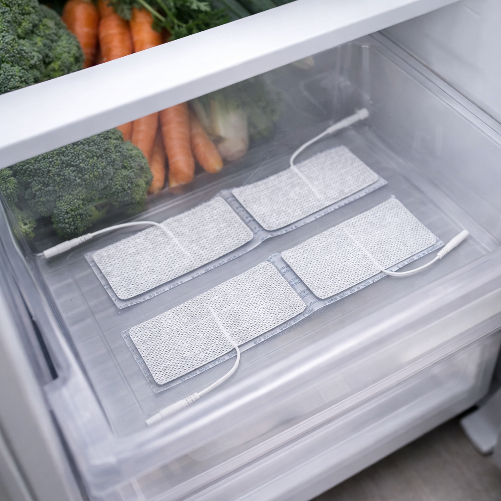 stockage d’électrodes kiné dans leur sachet protecteur pour prolonger leur durée de vie