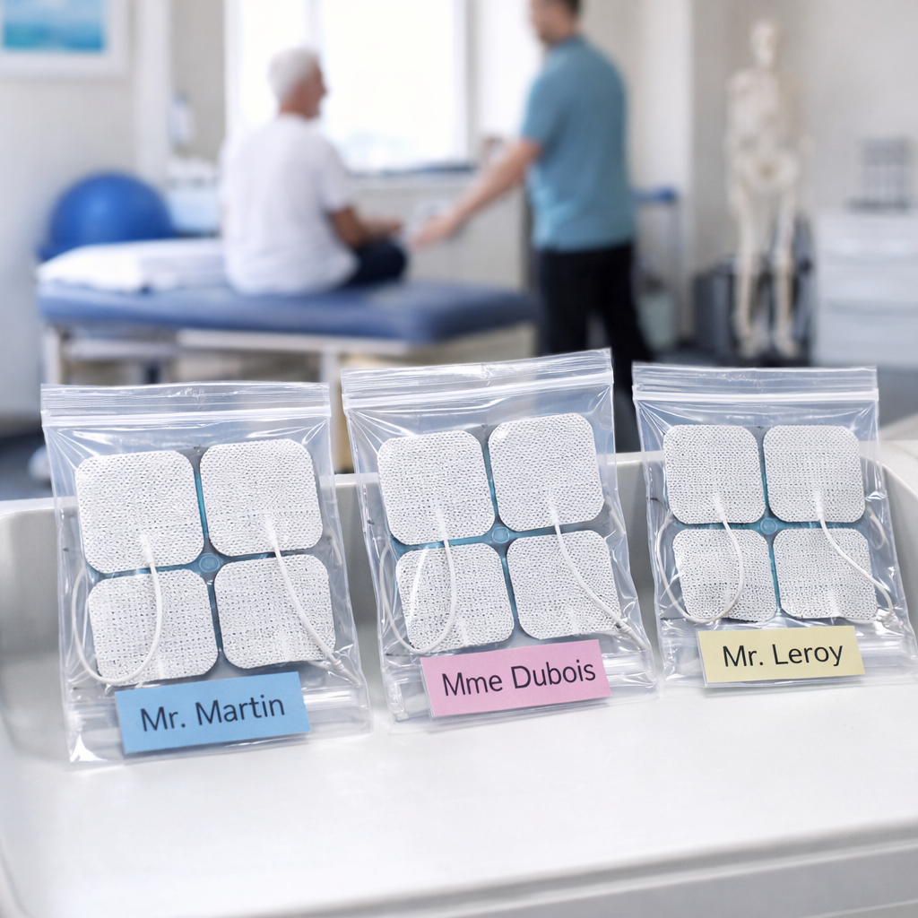 jeu d’électrodes kiné dédié à chaque patient pour l’hygiène en électrothérapie