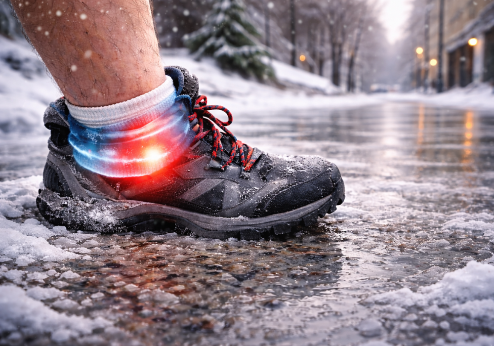 Entorse de cheville en hiver sur trottoir verglacé, cause fréquente de consultation en kinésithérapie