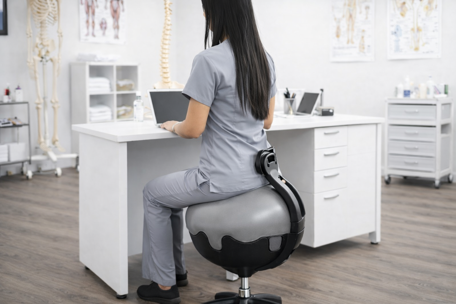 Chaise ballon pour kinésithérapie, favorisant une posture correcte et le renforcement du tronc