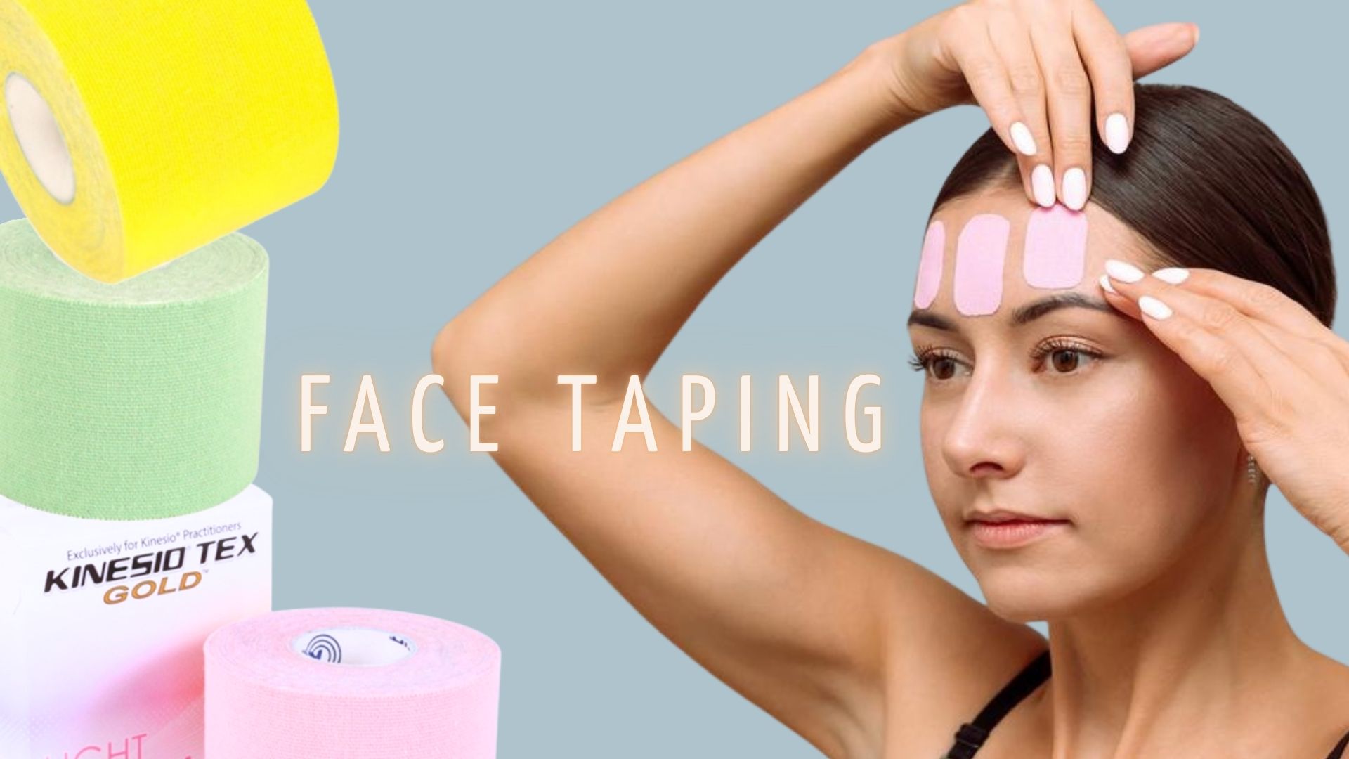 Face taping avec bandes de kinésio pour lisser la peau du visage et réduire les tensions