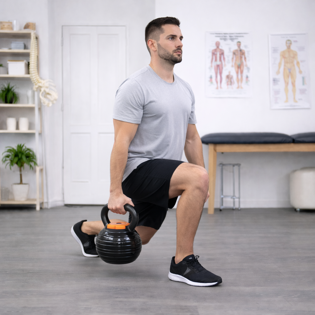 Fentes avec kettlebell ajustable pour le renforcement du membre inférieur et la stabilité pelvienne