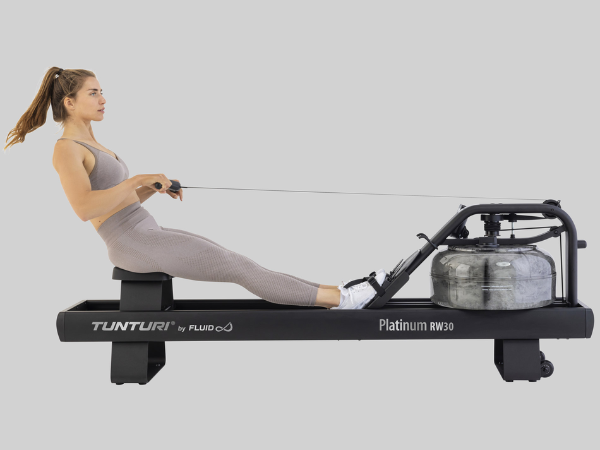 rameur Tunturi R30W poignée ergonomique repose pieds réglables maintien sécurisé