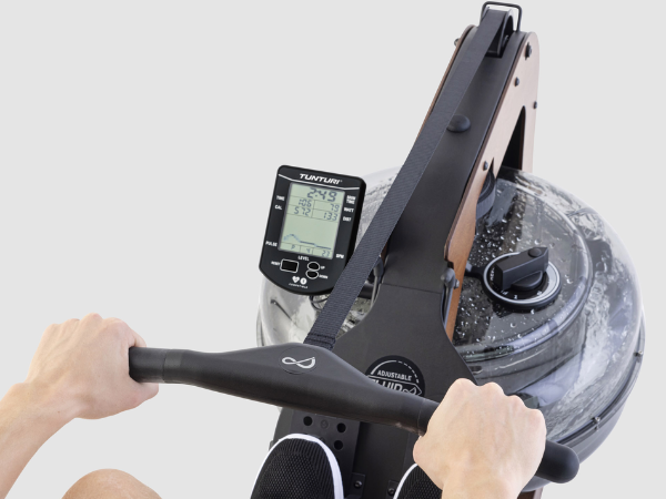 rameur Tunturi R90W poignée ergonomique repose pieds réglables maintien sécurisé